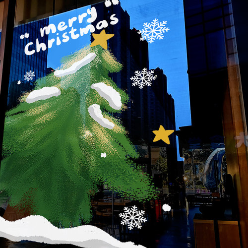 圣诞节装饰布置窗贴商场苹果窗花店铺橱窗圣诞树静电玻璃贴门贴纸 - 图2