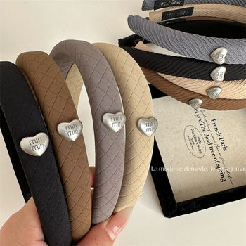 Korean min letter love plaid headband corrugated autumn and winter fashion simple high skull headband textured hair accessories