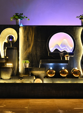 循环流水屏风招财假山景观摆件