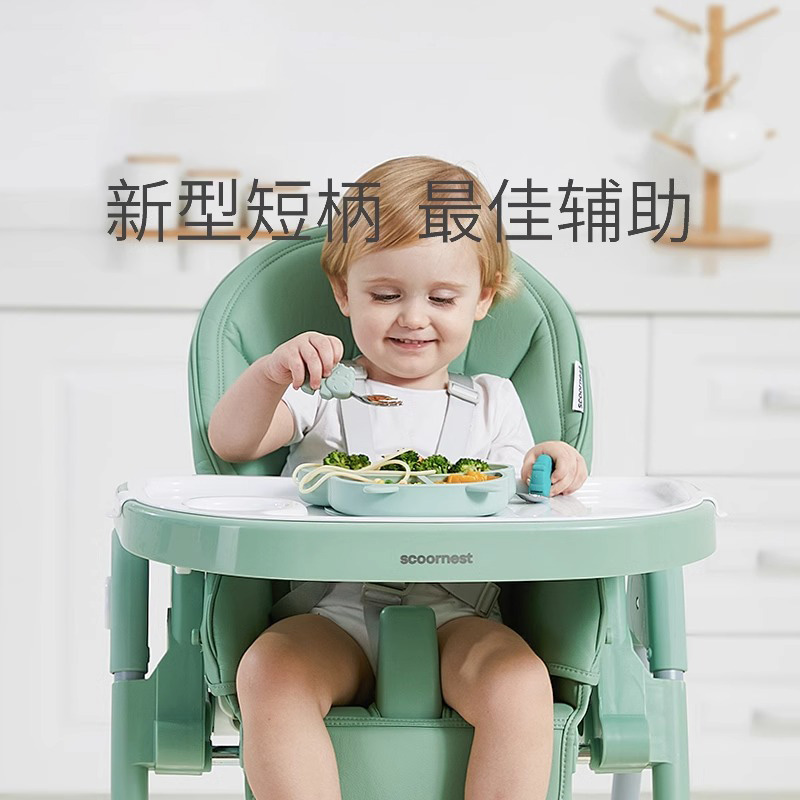 宝宝学吃饭训练勺子婴儿童餐具辅食不锈钢小硅胶短柄叉勺叉子套装 - 图2