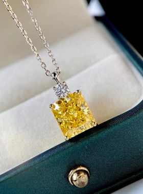 莫桑石公主方黄钻方形项链