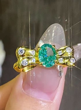 进口D色莫桑石绿宝石蝴蝶戒指