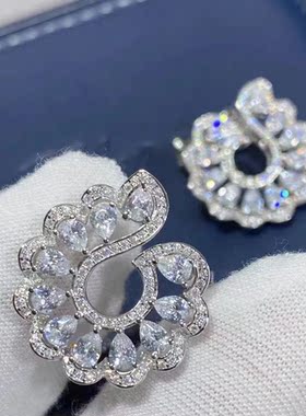 S925纯银水滴花边耳钉