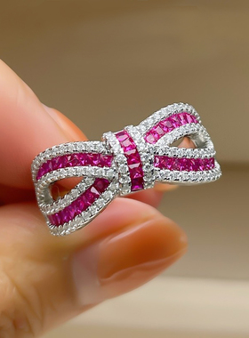 丝带戒指天然红宝石蝴蝶结