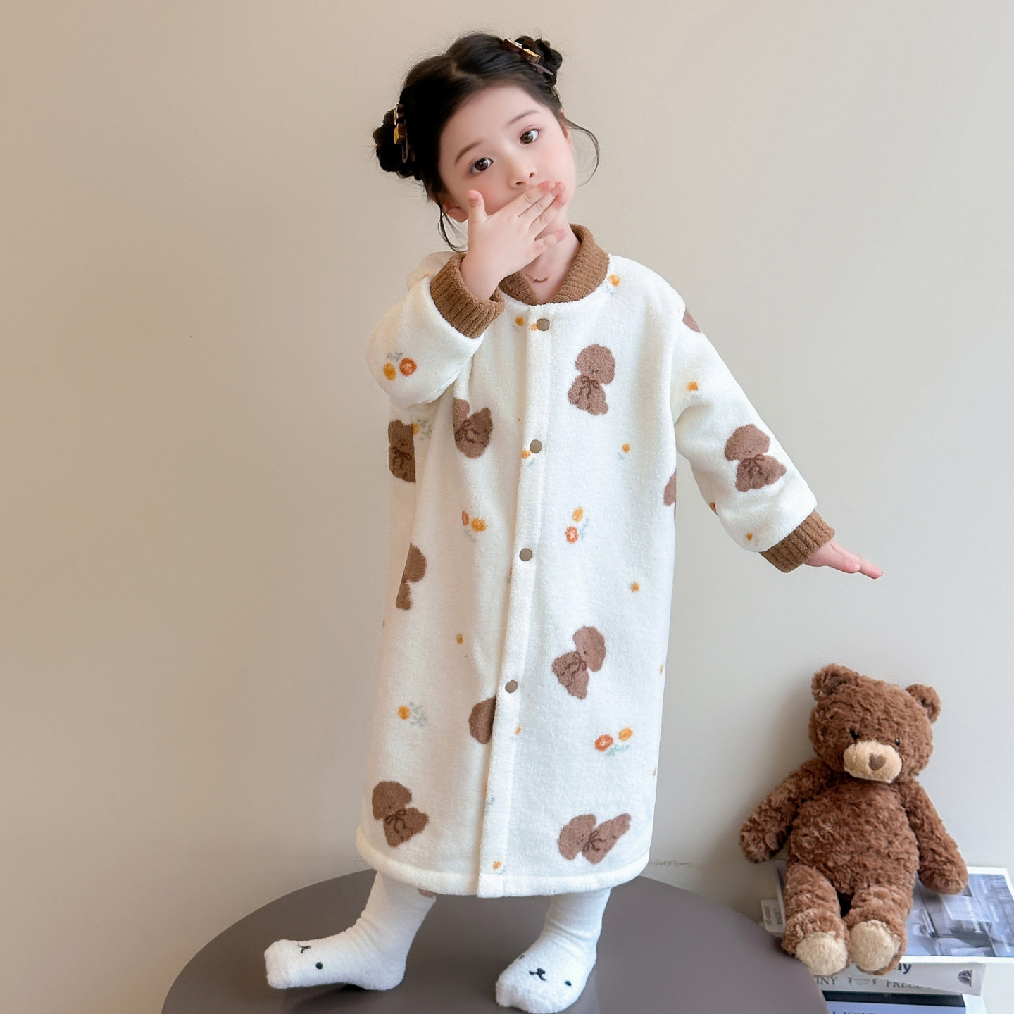 女童睡衣秋冬季雪粒绒加厚珊瑚绒2025新款儿童浴袍女宝宝女孩睡袍,淘宝优惠券,粉丝福利购,淘宝优惠卷
