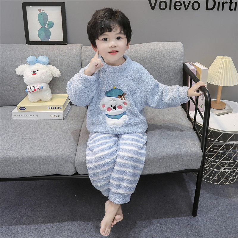 男童睡衣冬季半边绒儿童加厚套头家居服男孩宝宝条纹卡通睡衣秋冬,淘宝优惠券,粉丝福利购,淘宝优惠卷