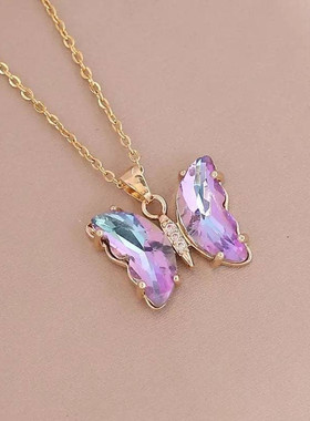 儿童水晶项链女新品渐变蝴蝶项链