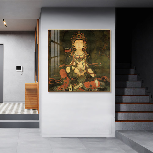 水墨宣言水月观音文殊菩萨挂画古典佛像壁画玄关新中式禅意装饰画 - 图3