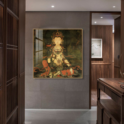 水墨宣言水月观音文殊菩萨挂画古典佛像壁画玄关新中式禅意装饰画 - 图1