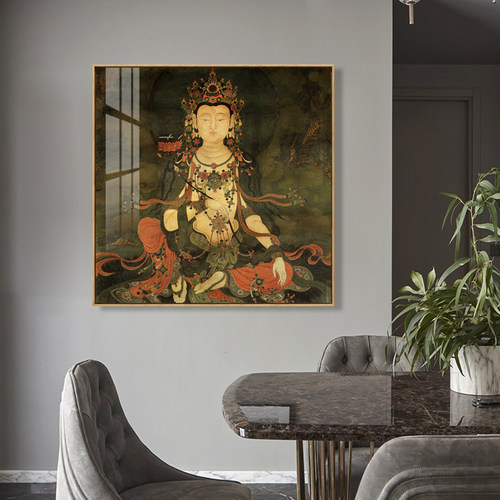 水墨宣言水月观音文殊菩萨挂画古典佛像壁画玄关新中式禅意装饰画 - 图2