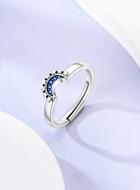 MYBEBOA/美缤宝 纯银S925 日月并行单戴叠戴开口可调节女戒指轻奢