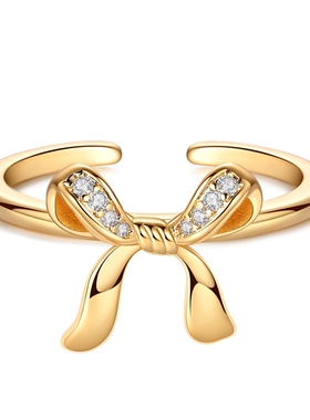 MYBEBOA美缤宝戒指女款2026新款金色闪耀蝴蝶结戒指开口戒可调节