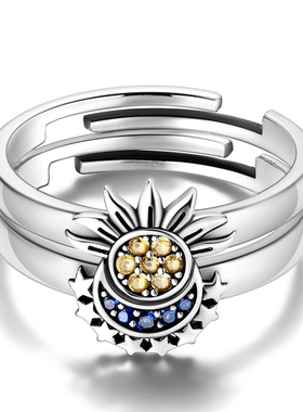 MYBEBOA美缤宝 可调节独特漂亮戒指女款2026新款太阳月亮星群叠戴