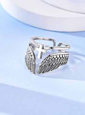 MYBEBOA美缤宝戒指女款2026新款十字架翅膀开口戒可调节独特漂亮