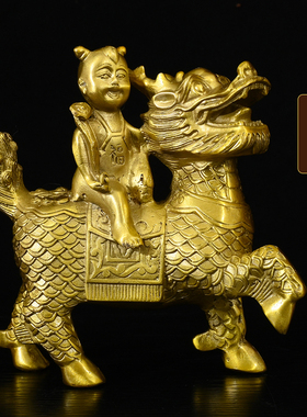黄铜麒麟送子吉祥物摆件