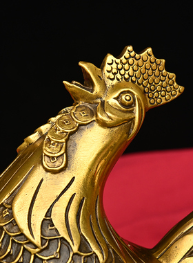 黄铜精雕福鸡摆件招财玄关店铺