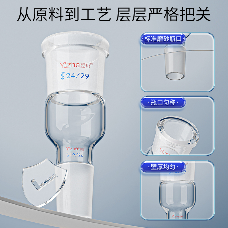 玻璃转接头玻璃转换接头接口口小塞大口大塞小19/24/29 24/40 24/19 29/24 40/24法兰球磨口旋转蒸发器变口塞 - 图1