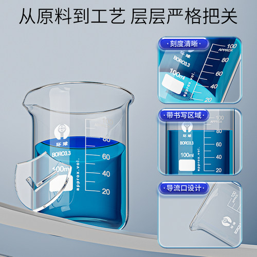 环球牌玻璃烧杯50 100 150 250 500 800 1000 2000 3000 5000ml毫升带把柄烧杯刻度杯化学器材实验室玻璃器皿 - 图0