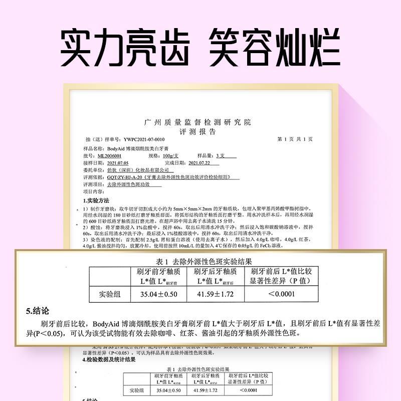 BodyAid博滴烟酰胺亮白牙膏旗舰店官方旗舰正品100gX3支去牙渍垢 - 图2