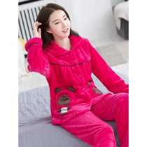 Coral Suede Pajamas Woman Autumn Winter Thickened plus velvet Warm Winter Style Flannel Suede Home Suit Suit