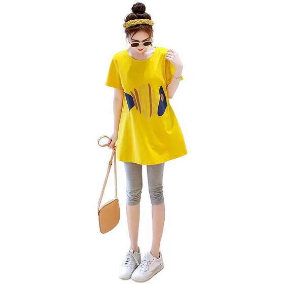 Maternity Summer Suit Short Sleeve Large Size Mid-Length