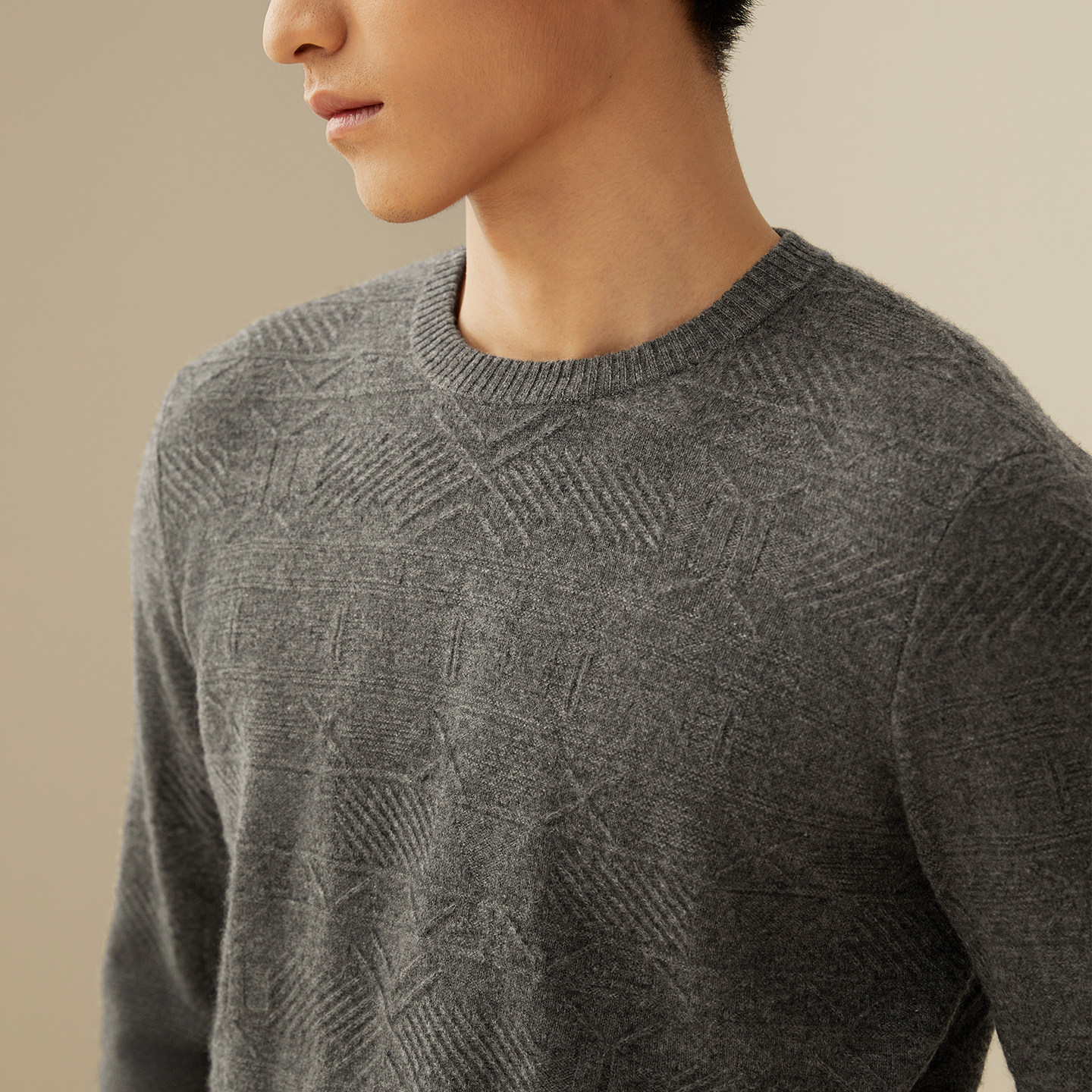 鹿王羊绒衫男士圆领商务保暖针织毛衣套衫休闲简约中空秋冬新款,淘宝优惠券,粉丝福利购,淘宝优惠卷