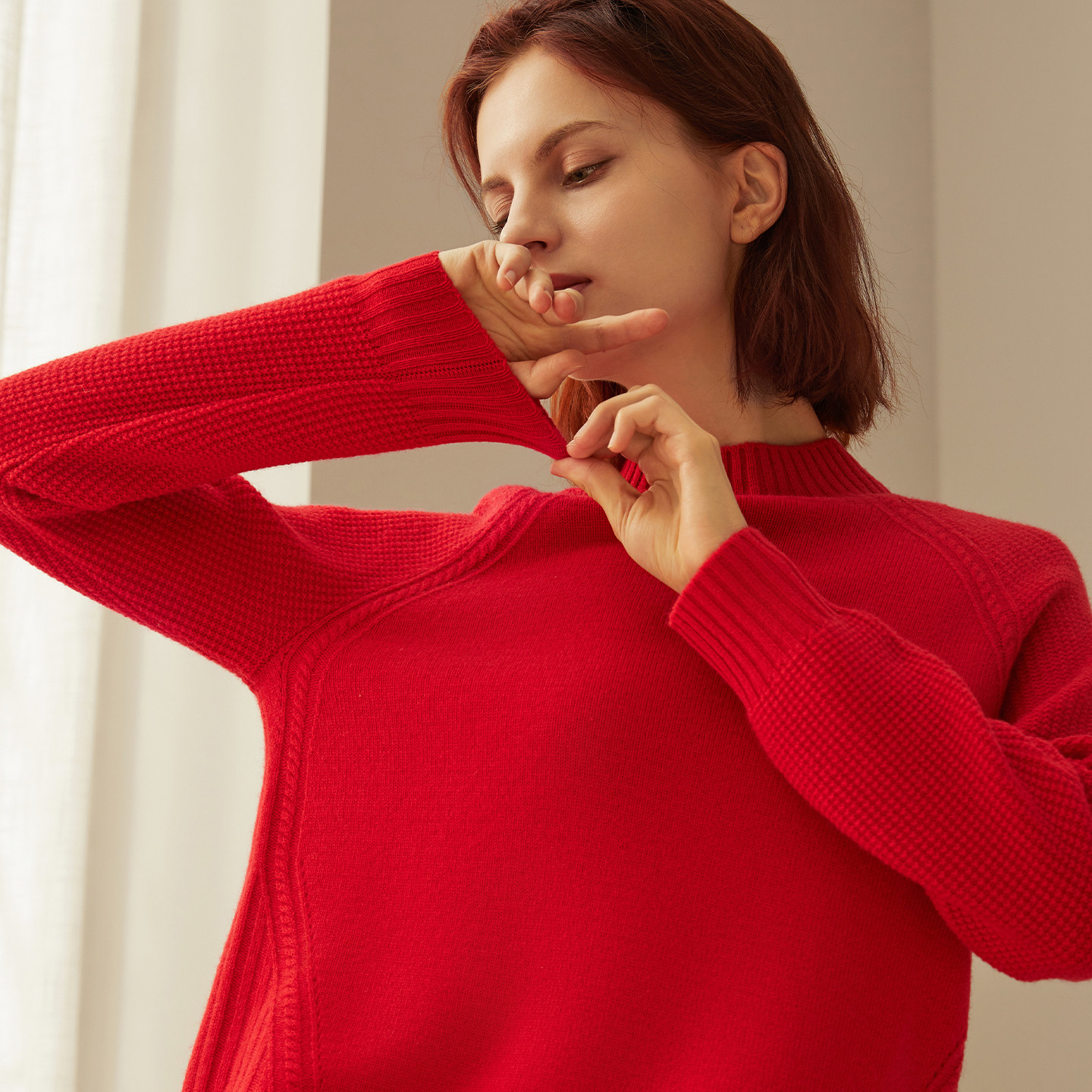 鹿王100%纯山羊绒衫女士半高领变化组织保暖针织毛衣套衫秋冬新款,淘宝优惠券,粉丝福利购,淘宝优惠卷