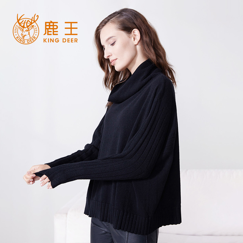 鹿王100%羊绒衫女士樽领变换组织套衫百搭保暖宽松简约春秋冬新款 - 图2