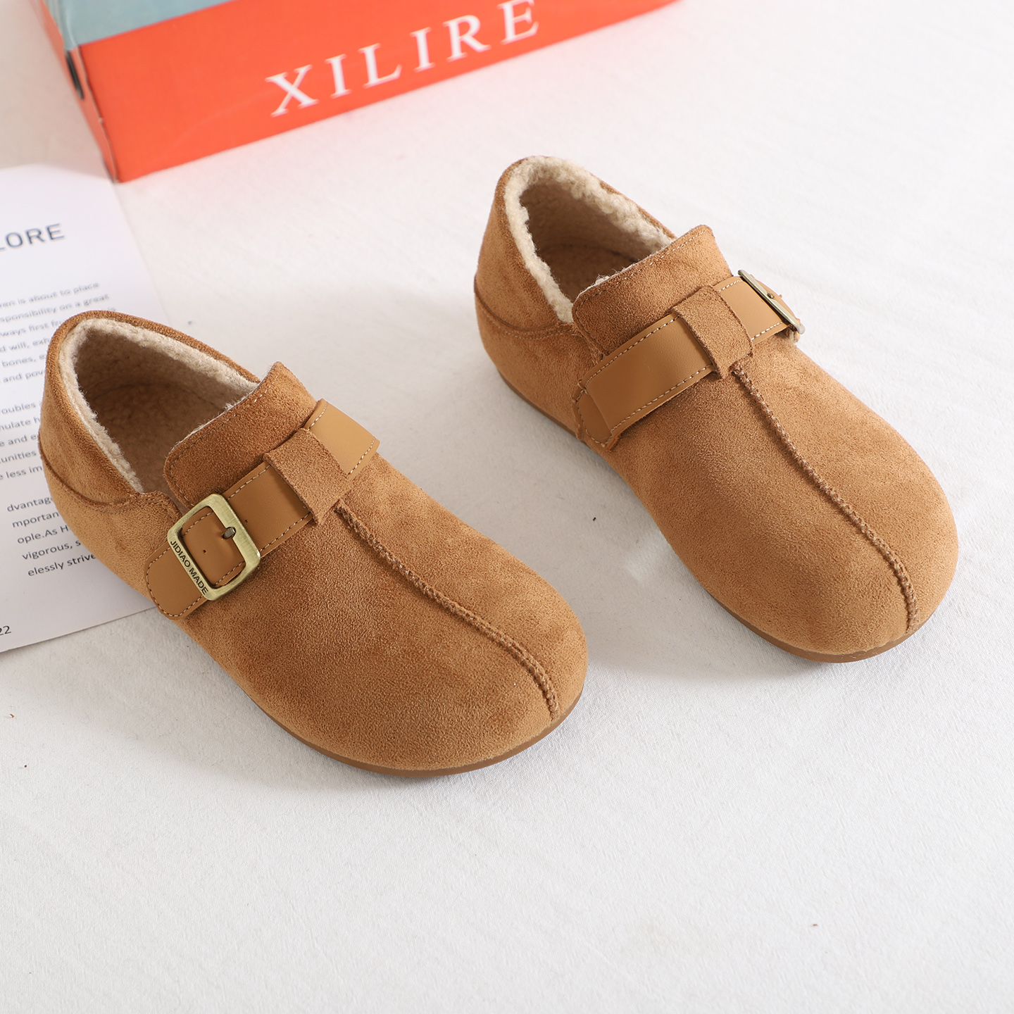 内里加绒皮带扣勃肯鞋女2025冬新款一脚蹬软底豆豆乐福鞋保暖棉鞋 - 图3