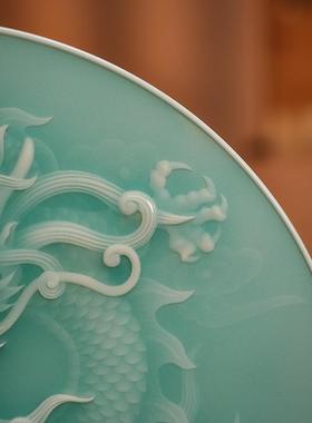 龙泉窑青瓷龙纹青壁国风摆件玄关客厅装饰品乔迁礼品定制