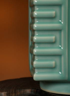 龙泉窑青屿瓷仓青瓷仓天青琮式瓶花器陶瓷中式居家花瓶摆件礼品