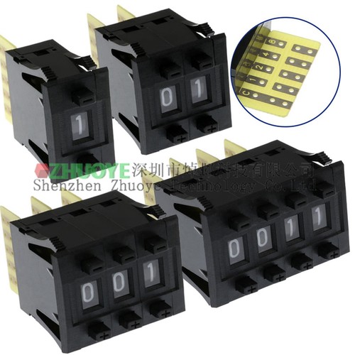 编码数字开关8421C拨码0-9 拨盘 5个触点 1/2/3/4位带挡板 黑色 - 图3