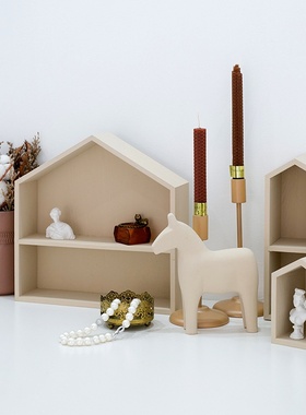 北欧风格小木马摆件 玄关轻奢装饰品 莫兰迪色木制品家居客厅软装