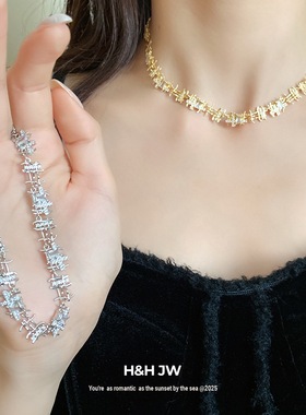 铜合金项链小众复古编织宝石项链女新款爆款轻奢锁骨链女