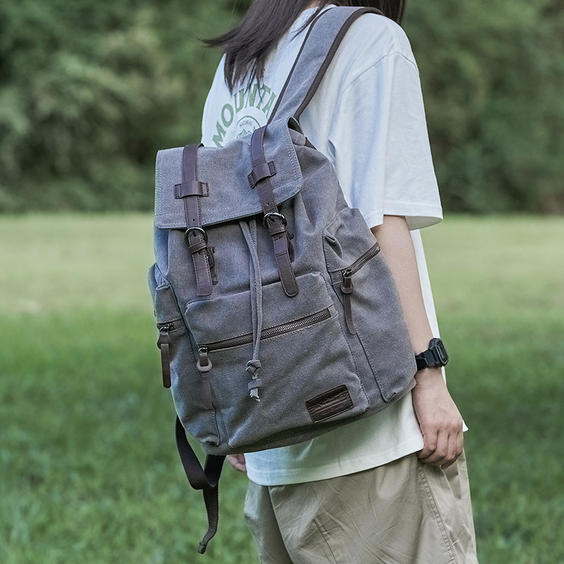 女复古出行登山旅行帆布包男双肩包 新町双肩背包
