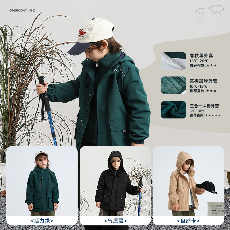 【三防】儿童冲锋衣三合一男童外套秋冬防风防水夹克男孩新款冬装