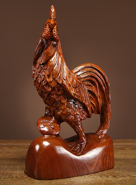 木雕摆件生肖鸡家居客厅工艺品