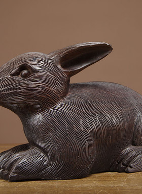 黑檀木动物生肖家居客厅兔子摆件