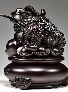 黑檀木雕金蟾摆件三足蟾蜍