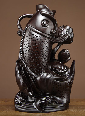 黑檀木鲤鱼家居客厅寓意工艺品