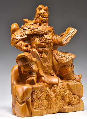 香樟木雕关公摆件实木质