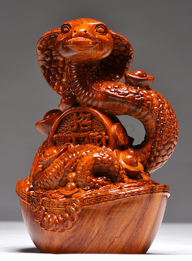 花梨木雕十二生肖蛇摆件动物实木雕刻家居客厅办公装饰红木工艺品