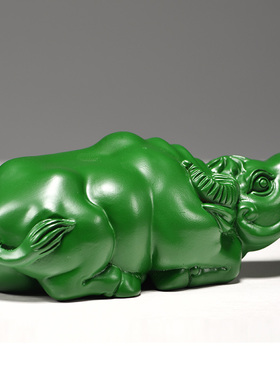 绿色木质水牛摆件木牛生肖牛实木水牛木雕客厅办公装饰送礼工艺品