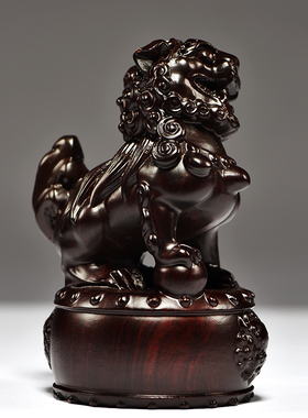 黑檀木雕狮子摆件实木一对大号宫门狮家居客厅玄关装饰红木工艺品