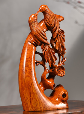 花梨木雕喜上眉梢摆件实木根雕动物花鸟喜鹊家居客厅办公室工艺品