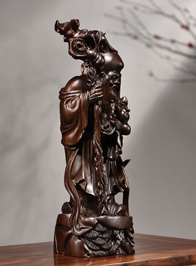 黑檀木雕刻寿星公老寿星摆件红木家居饰品送老人生日祝寿礼工艺品