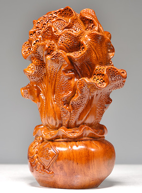 花梨木雕刻白菜摆件实木白菜元宝家居客厅装饰开业送礼红木工艺品