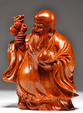 花梨木雕寿星公摆件红木质家居玄关装饰工艺品生日祝寿贺寿送礼品