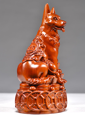 花梨木雕狗摆件十二生肖狗动物实木客厅电视柜办公装饰红木工艺品
