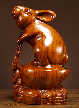 雕刻十二生肖家居客厅兔子摆件